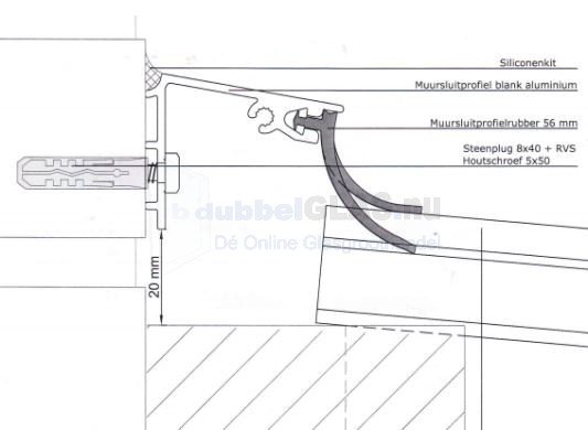 Serredakprofielset Muurprofiel (Muurprofiel RAL 9010 + Afsluitrubber) 300cm