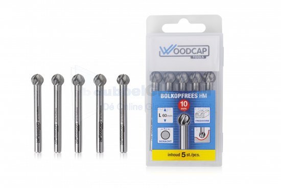 Woodcap Tools HM bolkopfrees ø 10 mm x 10 x 60 mm - 5 stuks